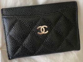 Porte-cartes CHANEL cuir noir matelassé bon état