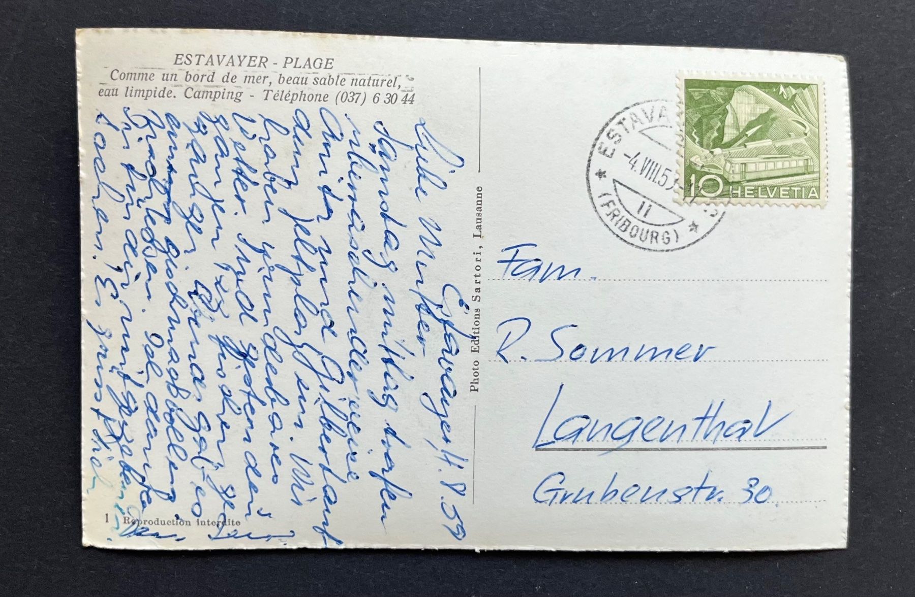 Ansichtskarten: Estavayer Plage, Camping ca. 1950 – Gebraucht aus Ostermundigen von DaxKarten-75 1