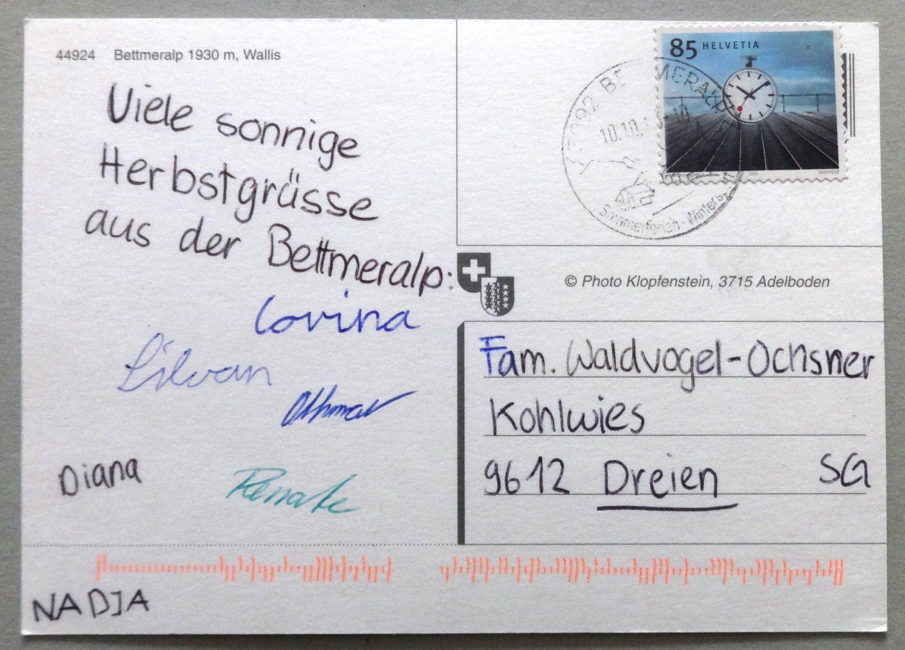Ansichtskarten: Bettmeralp 1930 m, Wallis – Gebraucht aus Fétigny von Billy2miny 1