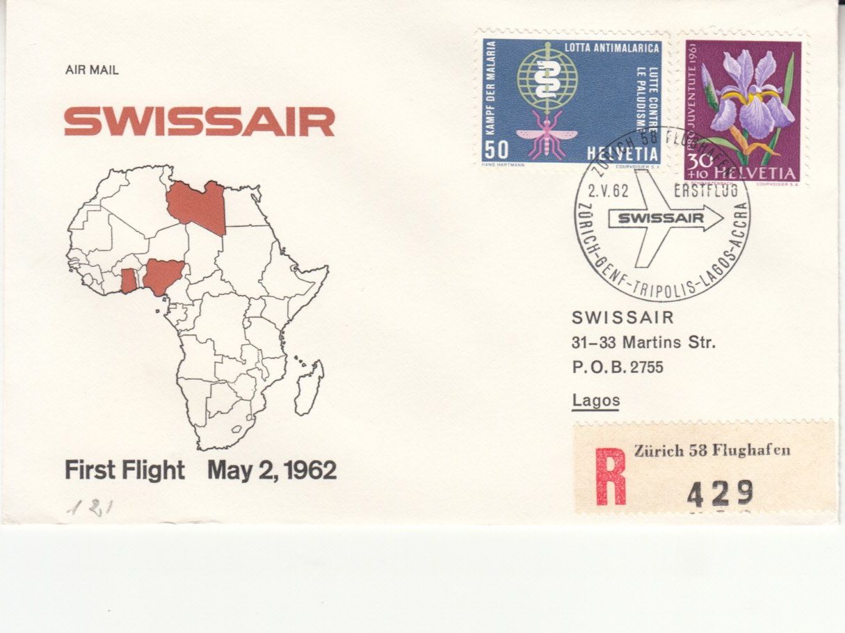 Alle Briefmarken: SLH RF 62.14 c   Zürich-Lagos – Gebraucht aus Bürglen TG von StampGraf