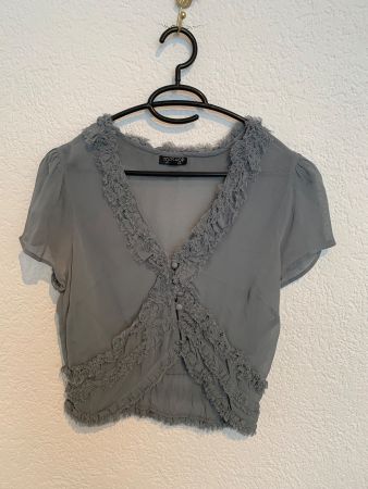 Topshop Bluse Shirt grau blau taubenblau Gr. S