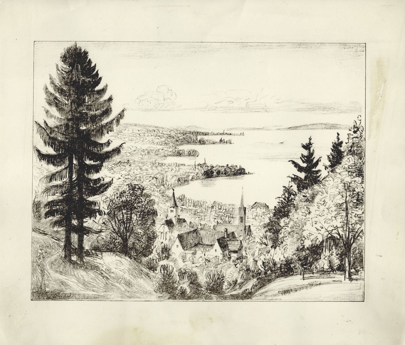 Grafica & Litografie: Theo Glinz, Lithographie, über dem Bodensee – Usato da Walzenhausen venduto da Hoppala79