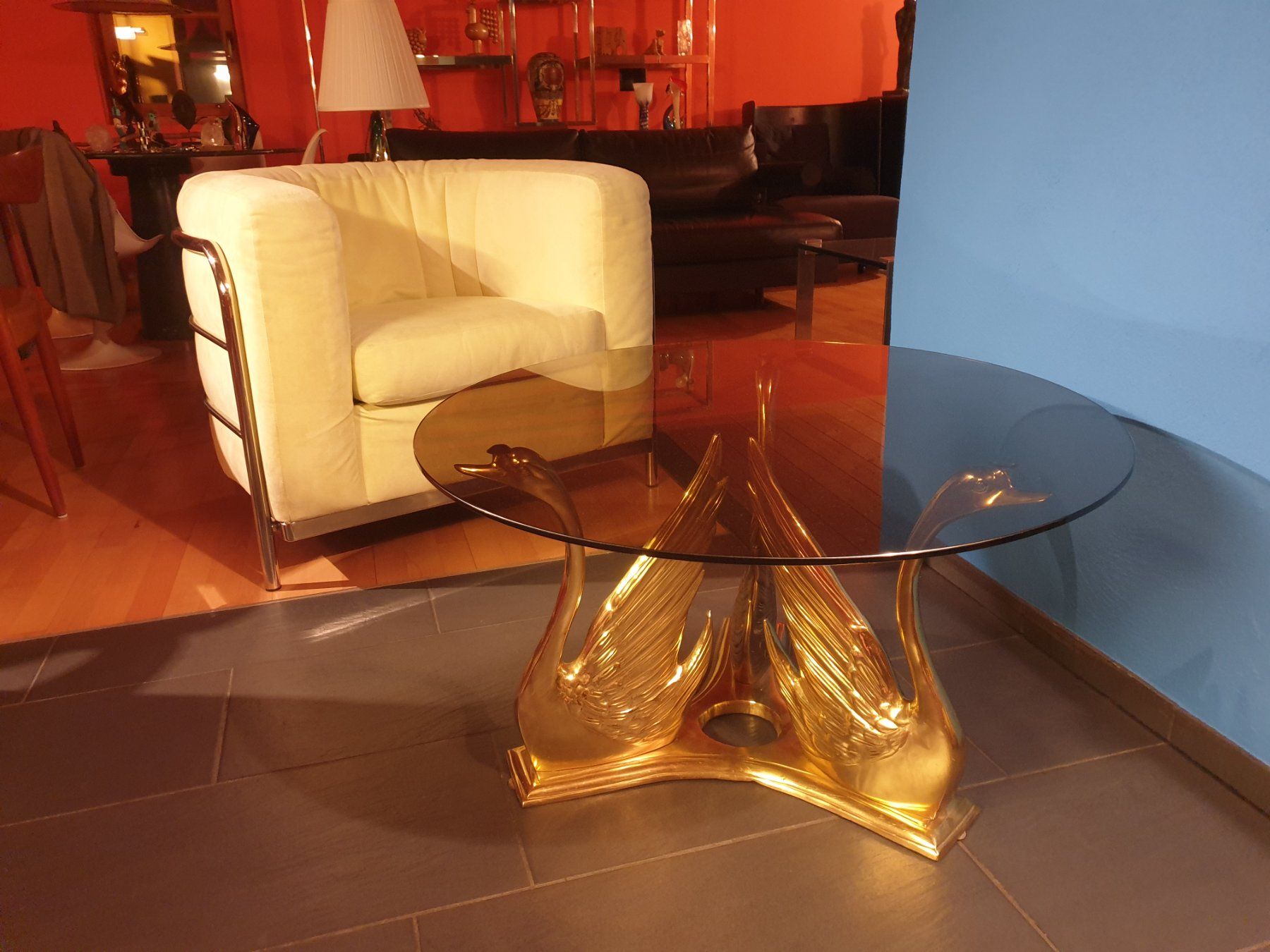 Tische: Art Deco Brass Swan Coffee Table – Gebraucht aus rebstein von spacy73 1