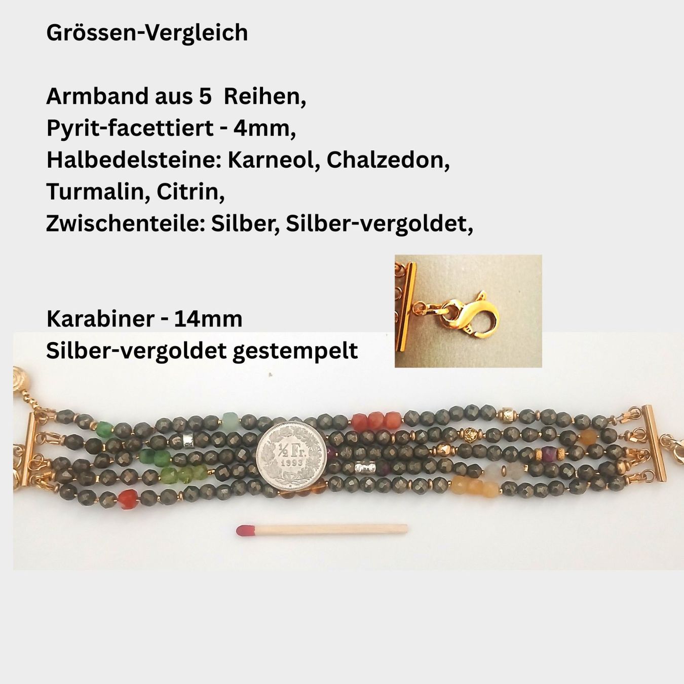 Bracciali & Braccialetti: Statement-Pyrit-Armband mit Halbedelstein  - 5-reihig Unikat – Nuovo e nell'imballaggio originale da Lütisburg venduto da Emarra 4