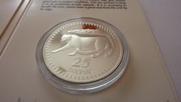Silbermünze Mongolei : 25 Tugrug Schneeleopard  1987 , WWF