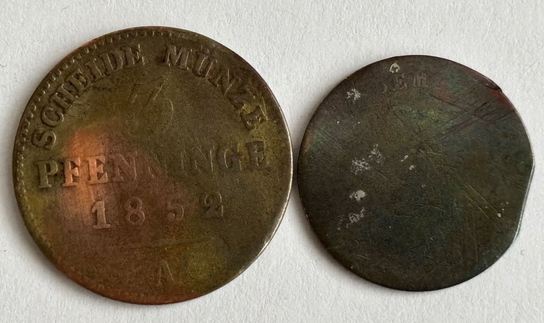 Alle Münzen: 2 Scheidemünzen Preussen 1852 und unbekannt – Gebraucht aus Esslingen von Danielp 1
