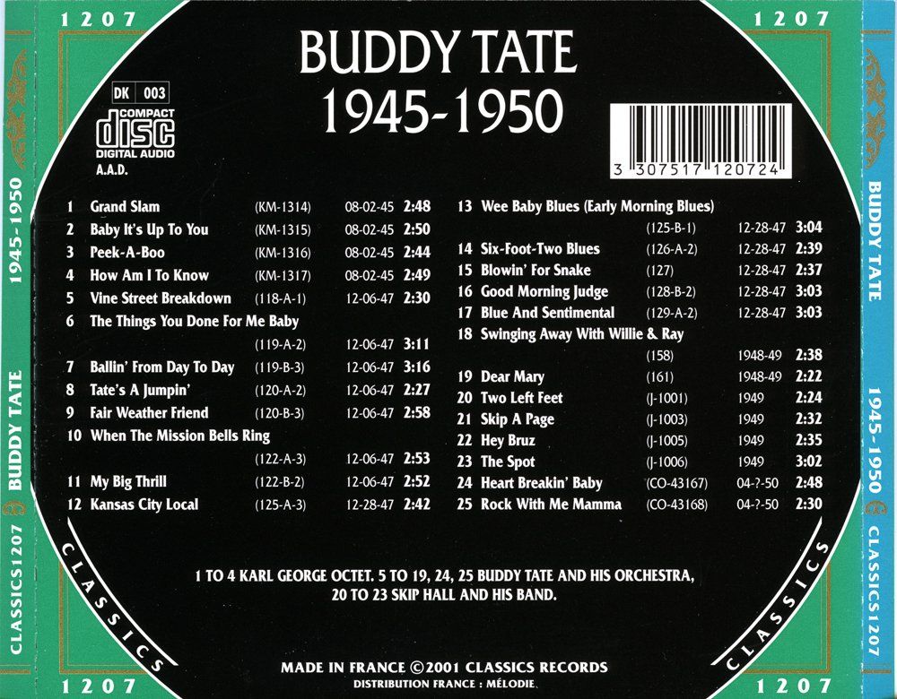 CD: Jazz-CD:  Buddy Tate 1945 - 1950 (Classics) – Usato da Hochfelden venduto da mue_lhm9 3