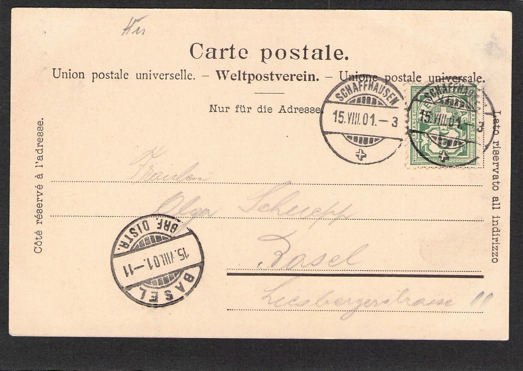 Ansichtskarten: AK, Schaffhausen,Centenarf.,7 Bild,1901 – Gebraucht aus Reichenburg von Pipo-67 1