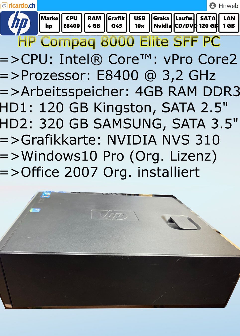 Hewlett Packard PC: PC HP Compaq 8000 Elite SFF PC – Usato da Kaisten venduto da Hnweb 1