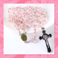 NEU: rosa Rosenkranz Kette Collier Kruzifix Taufe Kommunion
