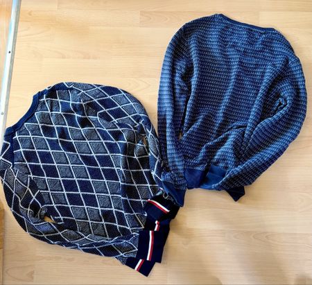 2 Pullover blau gemustert Strick gebraucht