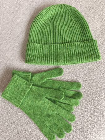 Kaschmir Set Mütze und Handschuhe grün