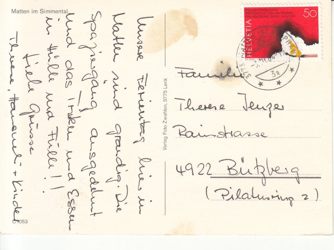 Cartoline postali: Matten 1984 – Usato da Bürglen TG venduto da StampGraf 1