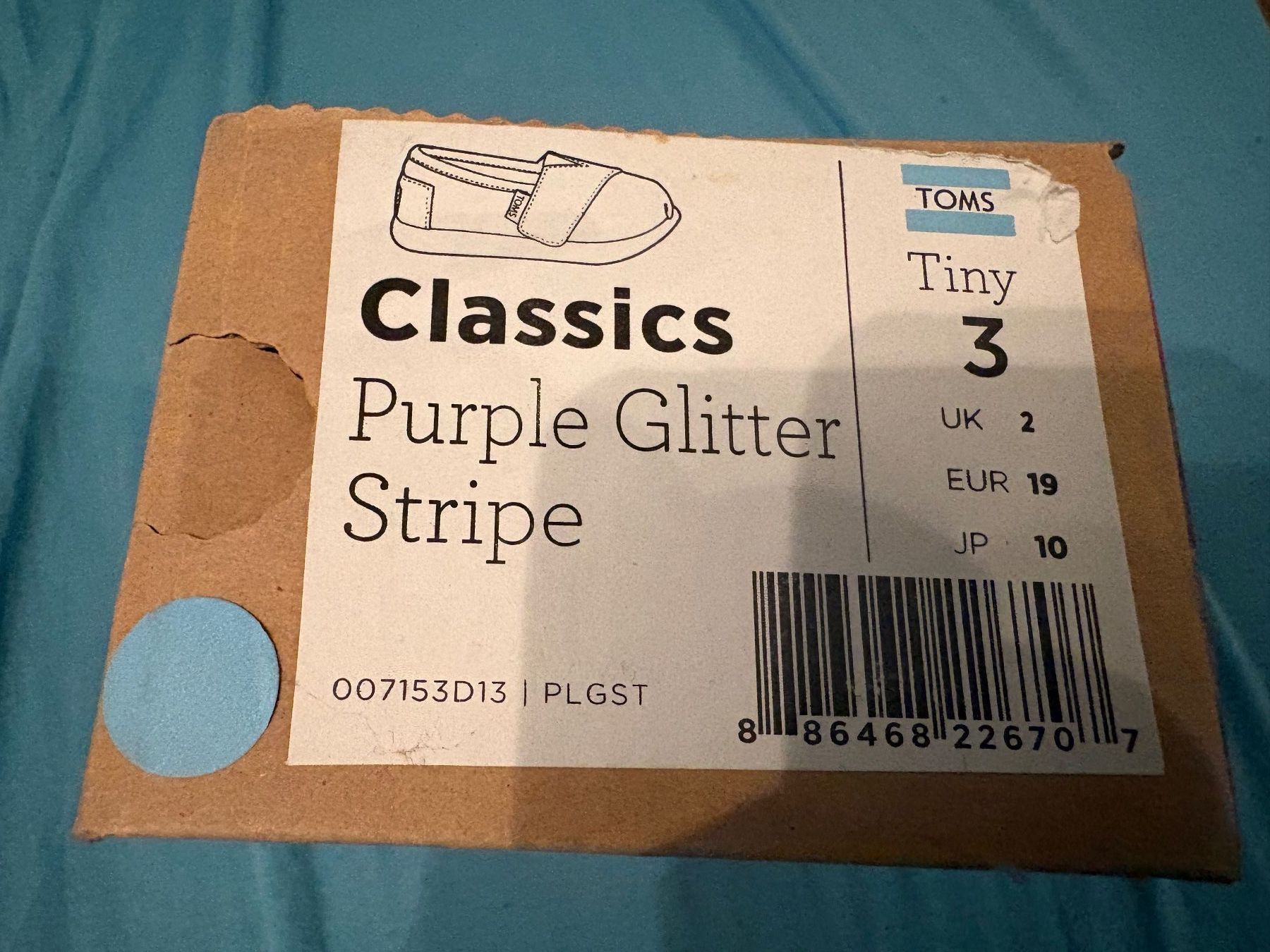 Toms Scarpe per ragazze: TOMS Classics Purple Glitter Stripe Gr. 19 (Tiny 3) – Nuovo (secondo la descrizione) da Richterswil venduto da irenemiz 3