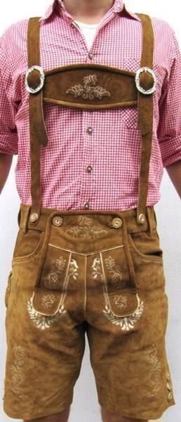 Hirschberger Kurze Lederhose Edelweiß - Wildleder Hellbraun, Traditionelle Trachtenhose