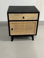 Nachttisch schwarz Rattan Massivholz 
