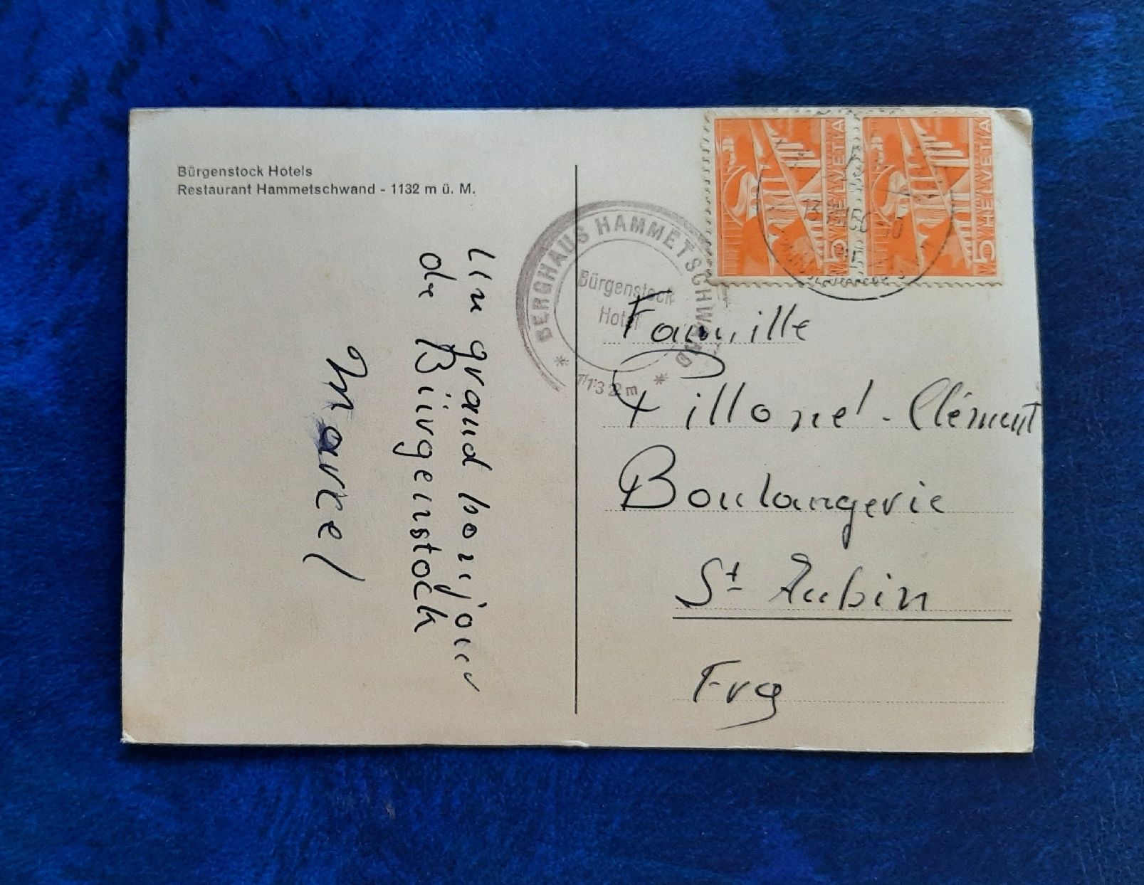Cartoline postali: Ansichtskarte  Bürgenstock, Hammetschwand, gest. 1956 – Usato da Marly venduto da neu-adlerauge65 1