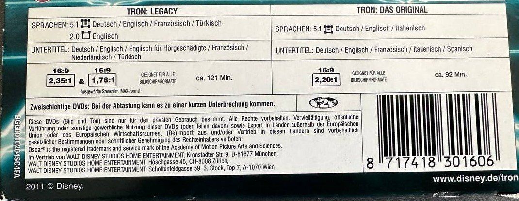 Tutti i DVDs: TRON Collection 3-Disc Set (DVD) – Usato da Beringen venduto da Mantafisch1 2