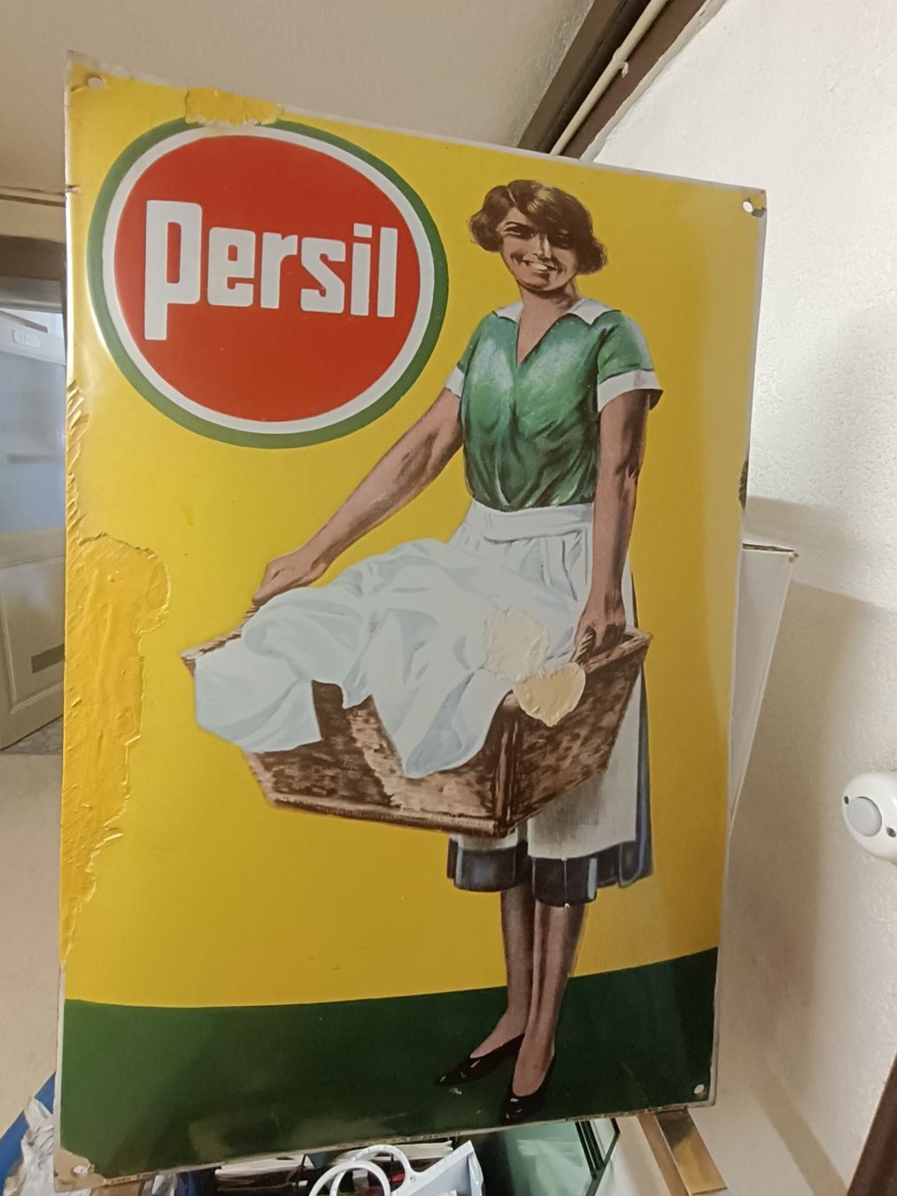 Persil Insegne: Emaille Schild original / Persil - Waschkorbfrau von 1930 – Usato da Brugg AG venduto da Ente015