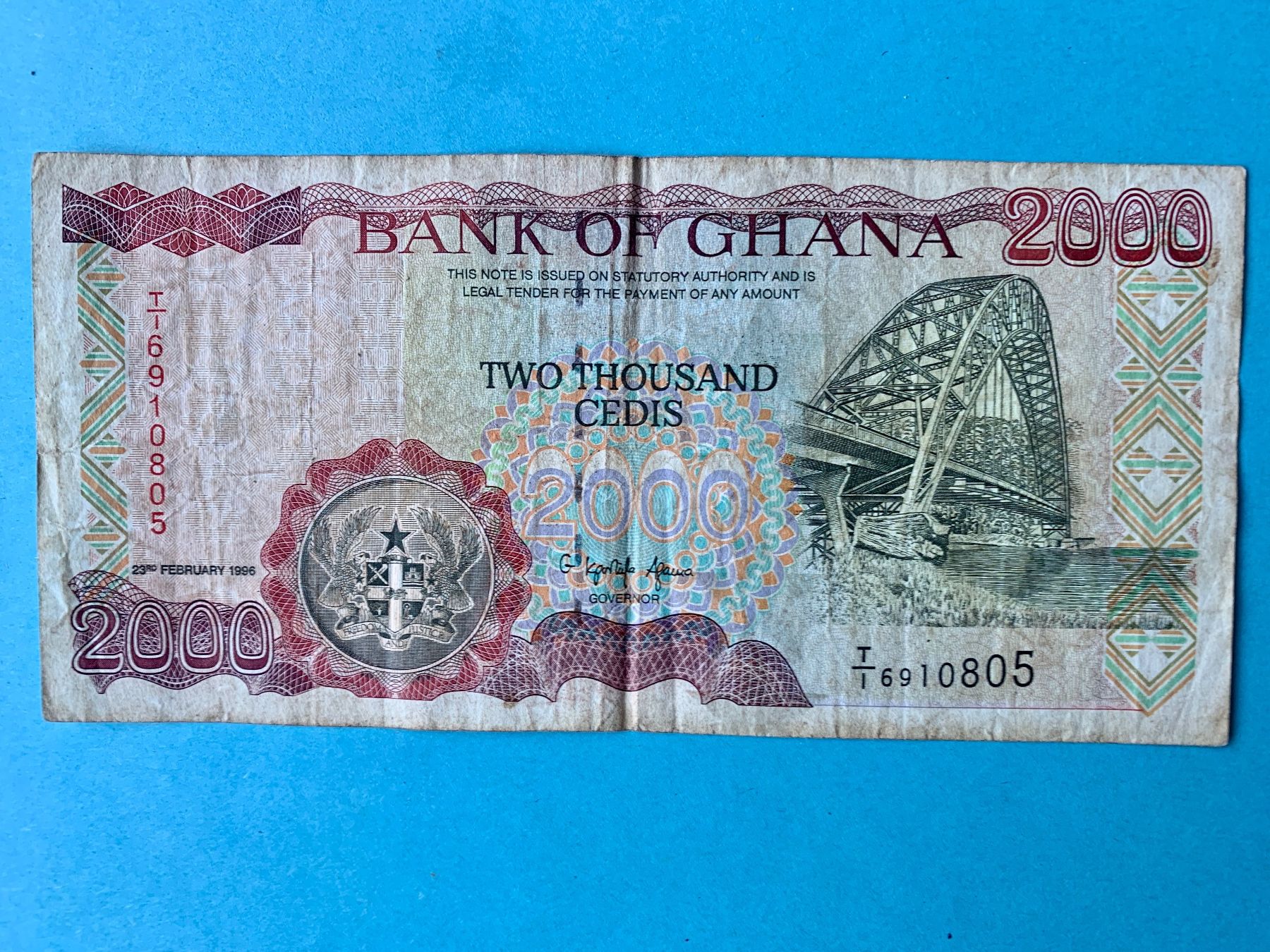 Banknoten: GHANA - Two Thousand Cedis 23rd February 1996 – Gebraucht aus Le Lignon von Trikles