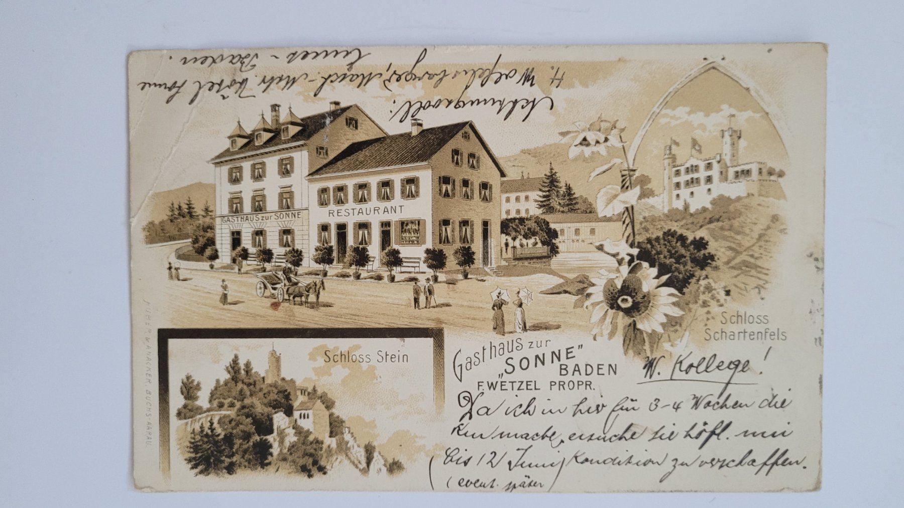 Cartoline postali: Ansichtskarte Baden Gasthaus Sonne litho R34 – Usato da nunningen venduto da mic_88k2
