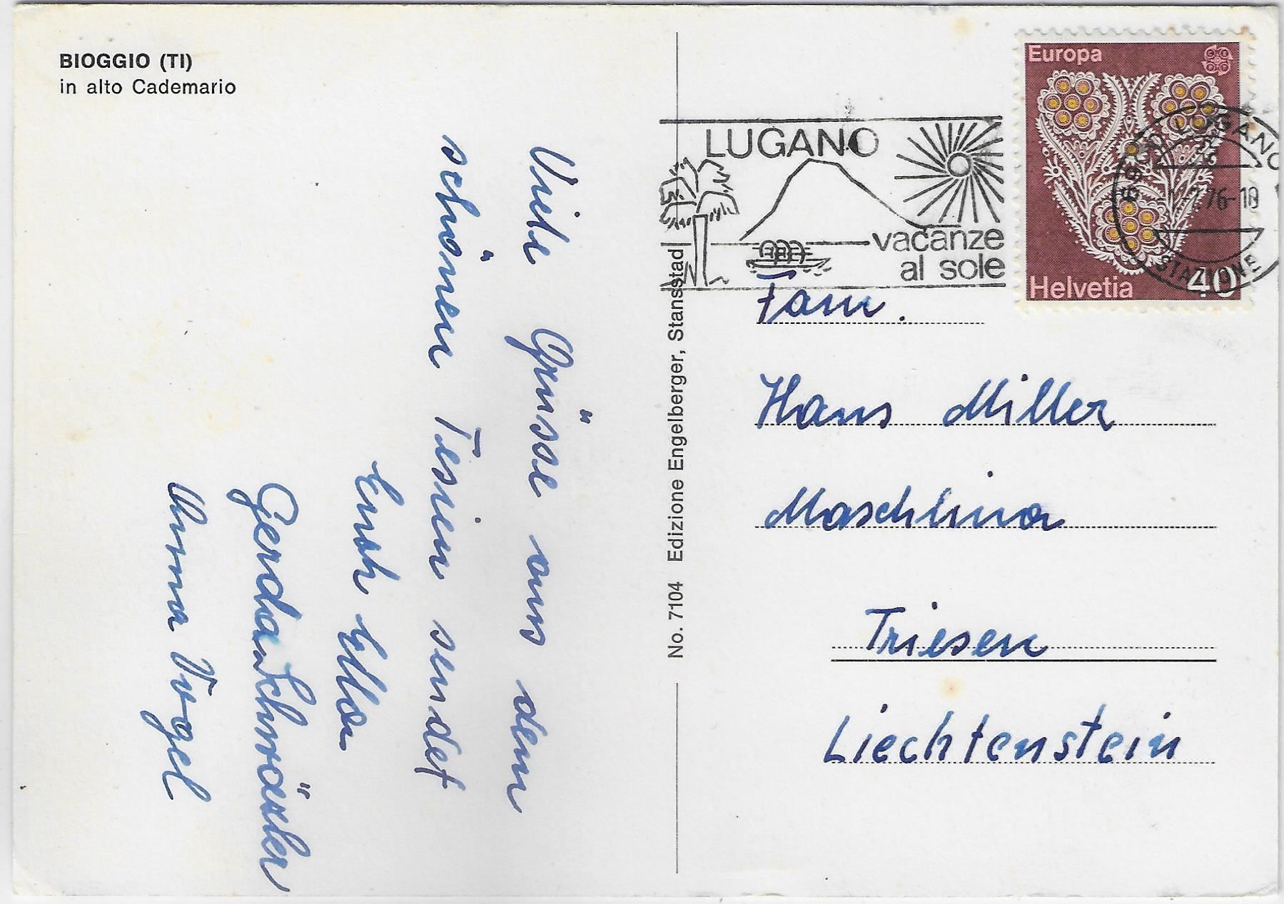 Cartoline postali: Bioggio TI - Vue generale – Usato da Ettingen venduto da Kartenplanet 1