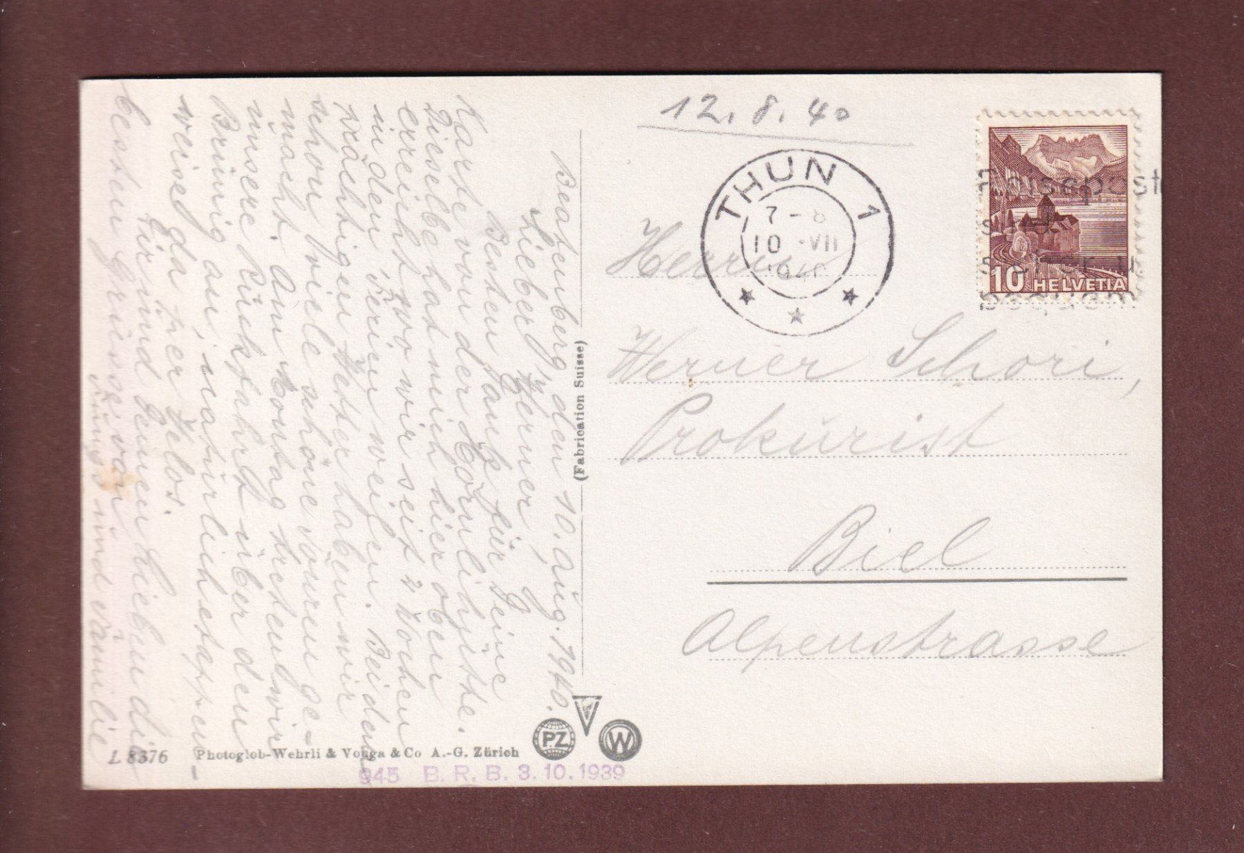 Cartoline postali: BEATENBERG - 1940 – Usato da Pully venduto da nicecards-shop 1
