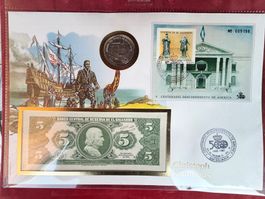 EL SALVADOR - Münzbrief 21.12.88 - 5 Colones 1983 & 1 P 1990