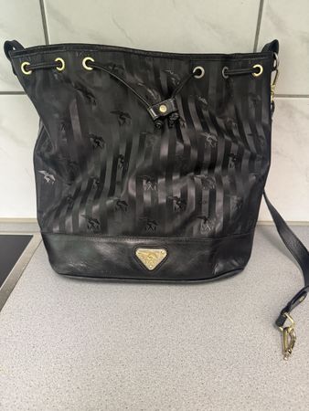 Beuteltasche MM schwarz gestreift Leder guter Zustand