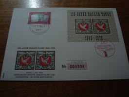 Brief 125 Jahre Basler Taube 1970, mit Vignettenblock