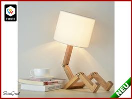 Tischlampe mit Stoffschirm - Schreibtischlampe Holz Roboter
