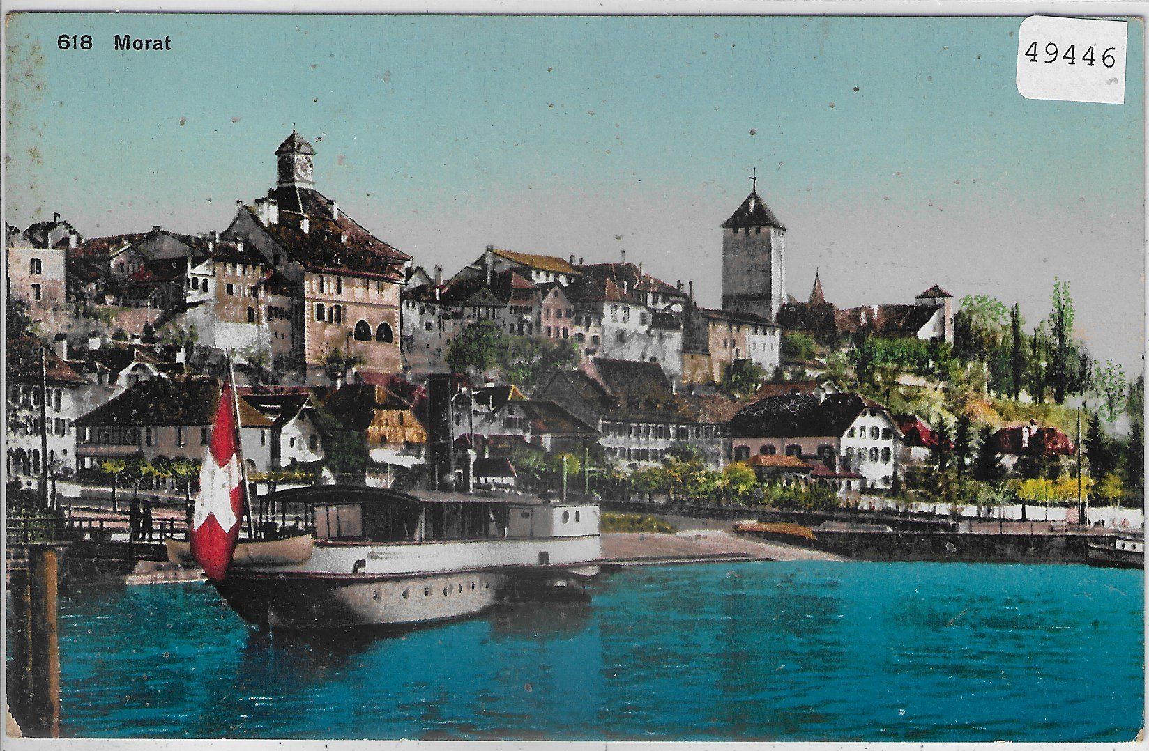 Cartoline postali: Morat Murten - Hafen mit Dampfer - Litho – Usato da Ettingen venduto da Kartenplanet
