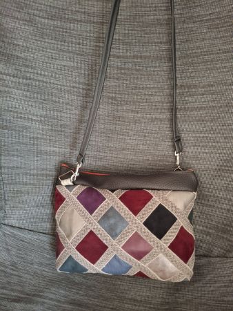 Schicke Leder-Umhängetasche, Patchwork, bunt