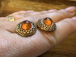 Vintage‑Ohrringe aus 925er Silber, mit Amber-Stein