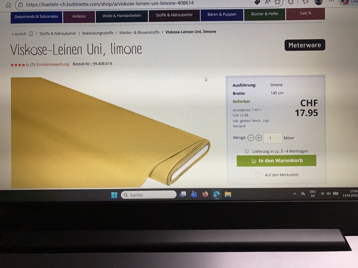 Stoffe: Viskose-Leinen-Stoff 120x145 cm limone – Neu (gemäss Beschreibung) aus Zuchwil von Mauz2 2