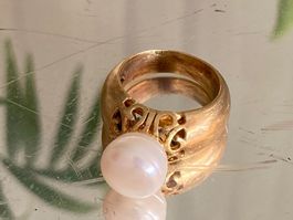 Bague vintage doré avec perle  élégante ✨