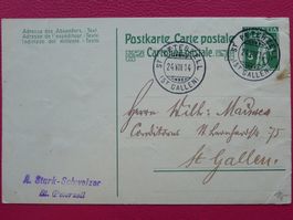1914, saubere Postkarte von ST.PETERZELL SG