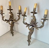Paar Jugendstil Wandkandelaber um 1900 – Bronze – 3-flammig