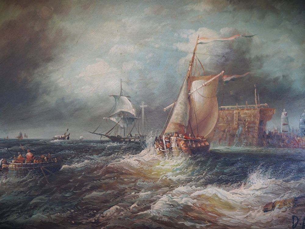 ÖLGEMÄLDE SEESCHLACHT VON TEXEL AUF HOLZPLATTE MIT RAHMEN Kaufen auf