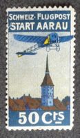 1913: Précurseur poste aérienne AARAU, timbre défectuex *