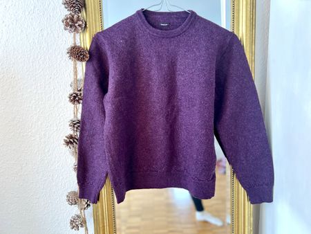 Warmer Wollpullover 100% Merino in Aubergine S
