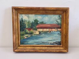 Ölgemälde alte Holzbrücke Aare - signiert Hofner