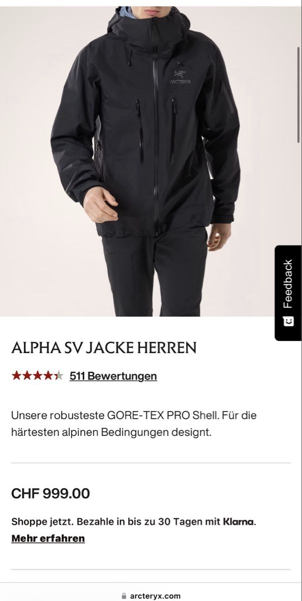 Arcteryx Jacken: Arcteryx Alpha SV – Neu und originalverpackt aus St. Gallen von Alpenfuerst 1