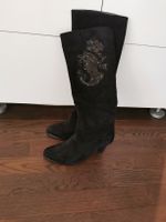 WILDLEDER-STIEFEL Gr. 39, Pailletten/Lammfell