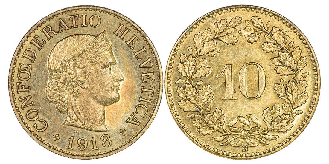 Alle Münzen: 10 Rappen von 1918 Messing (Stempelglanz) – Neu (gemäss Beschreibung) aus Schmidrüti von Jamesdeal