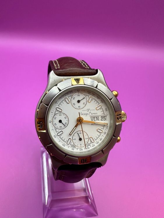 Montre Bracelet Vintage Georges Monnin – Calendrier – Mouvement Quartz – Fonctionne – Occasion