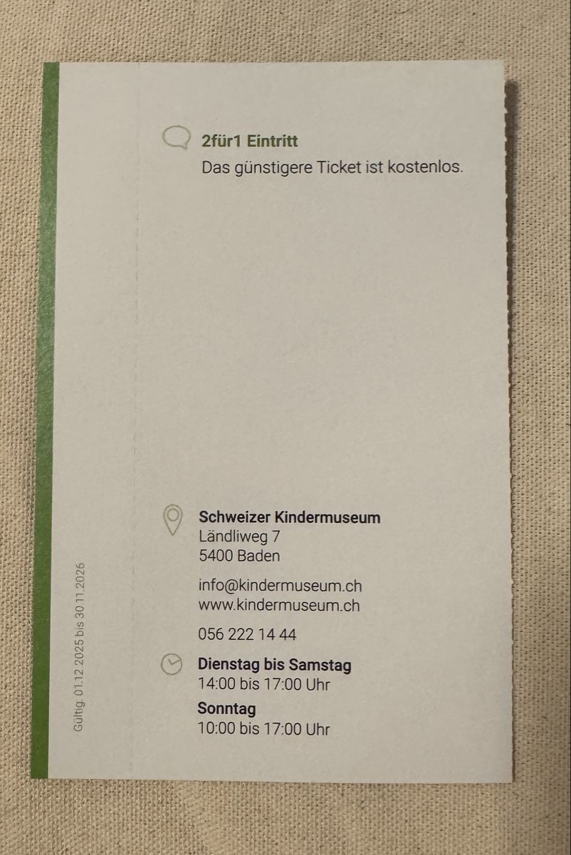 Gutscheine: 2für1 Gutschein Kindermuseum – Neu (gemäss Beschreibung) aus Ottenbach von Mani769 1