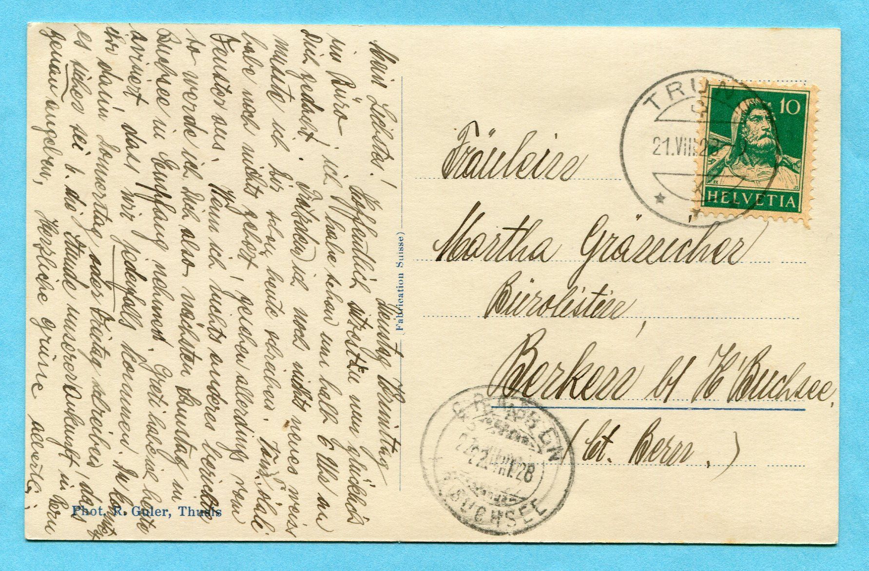 Cartes postales: Truns 1928 – D'occasion à Opfikon par cleocat-vb 1