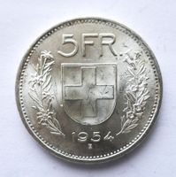 Schweizer 5 Franken Münze 1954 B (Silber-Fünfliber)