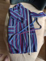 Vintage Bademantel gestreift blau/rot mit Kapuze 70er Jahre